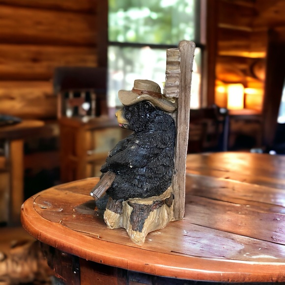 Grumpy Bear Figurine holding a gun wearing a hat under a GO AWAY sign - Picture 3 of 6